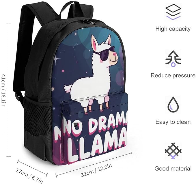 Lightweight Rucksacks for Climbing Outdoors Walking Cycling, Large Capacity Anti-Theft Multipurpose Carry On Bag, No Drama Llama Camping Outdoor Backpack