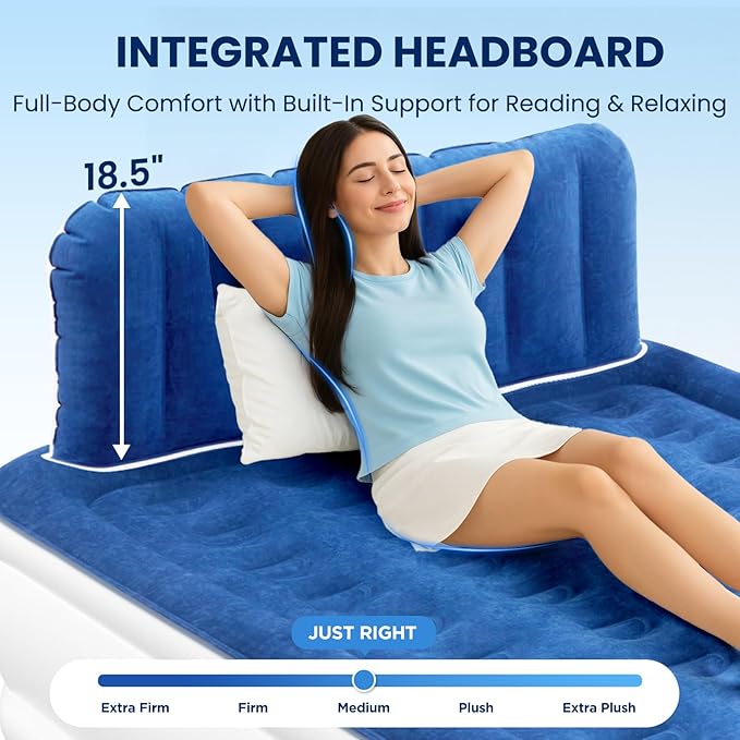 Queen Air Mattress with Headboard, Built-in Pump, 19" Raised Comfort Design, 800 lbs Max, 48-Hour Leak-Tested PVC, 3.5 Min Fast Inflation & Headboard, Durable Air Bed for Home, Guests Bed, Travel