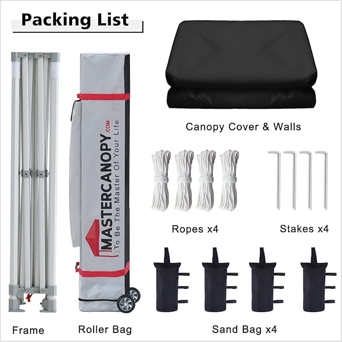 MASTERCANOPY 10x10 Premium Heavy Duty Pop Up Commercial Instant Canopy with Sidewalls(10x10 Black)