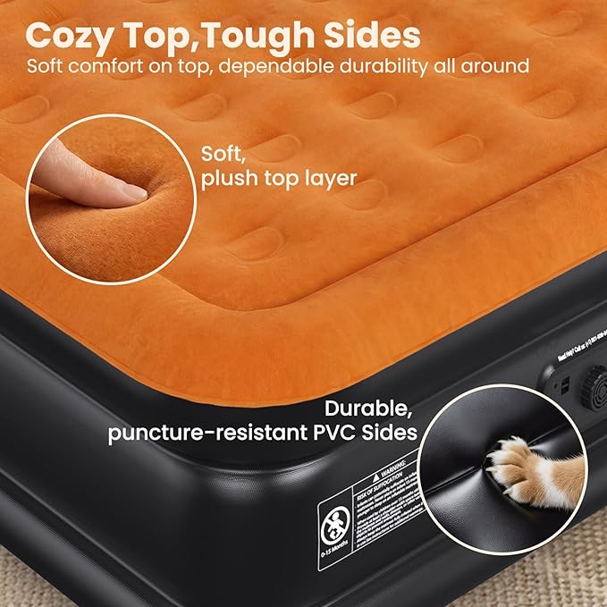 Twin XL Air Mattress with Built-in Pump, 80" Extra Long, Upgraded Durable Design, Enhanced Support & Lasting Firmness, 2-Min Fast Inflation, Air Bed for Guests & Camping, 500 lbs Capacity