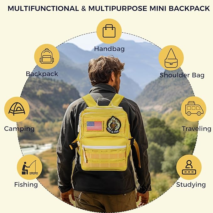 9L Mini Tactical Backpack for Men Women,Small Military Tactical Backpack for Sport,Gym,Hiking,Travel,Camping (Yellow)