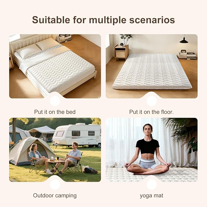 Premium Foam Japanese Futon Floor Mattress Full Size 54"x 80",100% High Density Foam Comfortable Floor Mattress,3.2" Thicken Foldable Sleeping Pad,Dormitory Tatami Mat,for Adult and Kids (White)