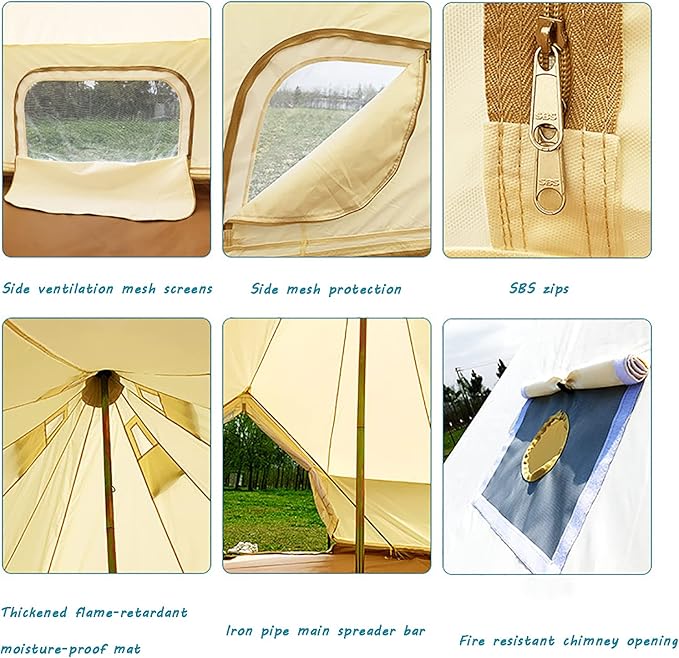 GeRRiT 4-Season Waterproof Cotton Canvas Bell Tent,Outdoor Cotton Tent, Wall Yurt Tent with Stove Hole, for Outdoor Camping Hunting Hiking Festival Party