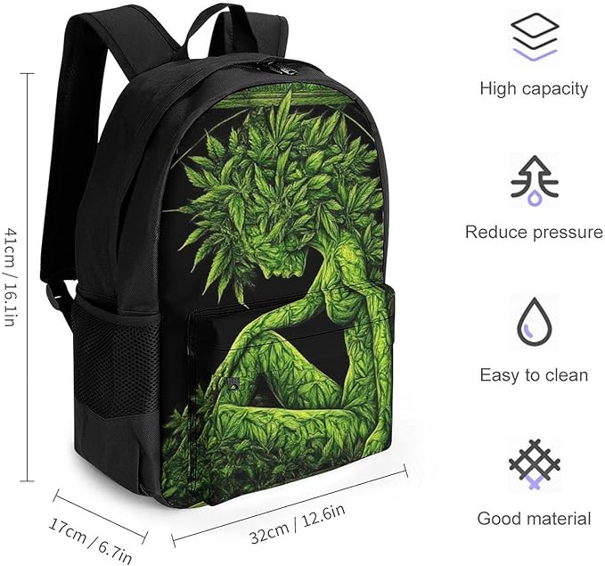 Backpack Anti-Theft Multipurpose Large Capacity Carry On Bag, Beauty Green Marijuanaweed Leaf Woman Camping Outdoor Backpack With Side Pockets