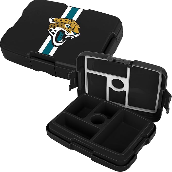 FOCO NFL Unisex-Adult Officially Licensed Team Color Stripe Primary Logo Football Leak Proof 5 Compartment Bento Lunch Box - Jacksonville Jaguars