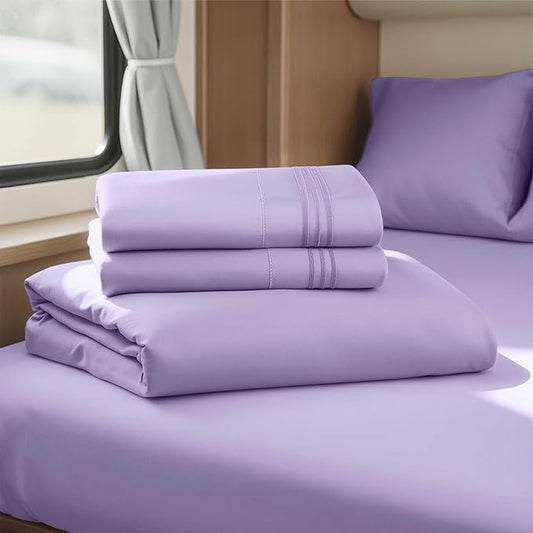 Hearth & Harbor Short Queen Sheets for RV, Lavender RV Queen Sheets, Silky Soft 1800 Microfiber Bed Sheet for Camper, 4 Piece RV Bedding with Pillowcases
