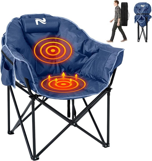 ABORON Heated Camping Chair Oversized, Three Model Portable Heated Cushion Folding Chair, Heavy Duty Heated Foldable Chairs Support Up to 500 lbs, Ideal for Outdoor Adventures