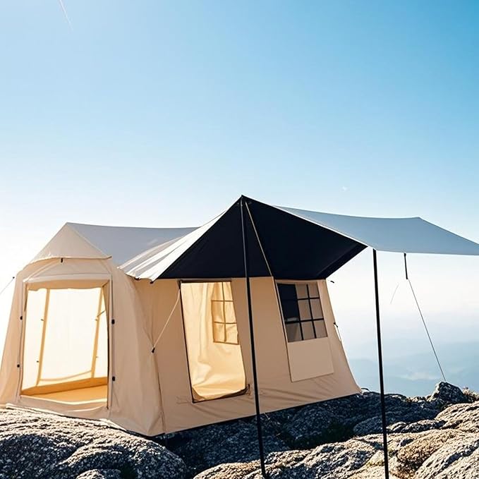 Inflatable Tent, Outdoor Easy Setup Inflatable Tents for Camping, Portable Blow Up Tent with Stove Jack, Cotton Canvas Material for Glamping, for 4 Season, 4/6/8/10 Person Use