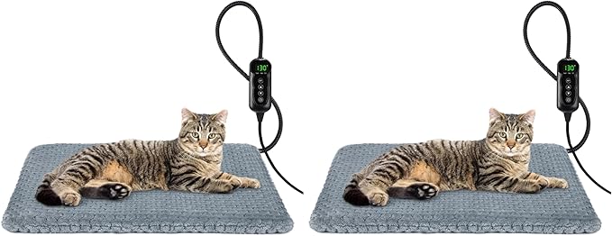 INVENHO Heated Cat Bed, Waterproof Adjustable Temperature Dog Cat Heating Pad with Timer, Indoor Pet Heating Pad for Cats Dogs Electric Pads for Dogs Cats, Pet Heated Pad (S: 18" x 16") (Pack of 2)