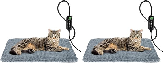INVENHO Heated Cat Bed, Waterproof Adjustable Temperature Dog Cat Heating Pad with Timer, Indoor Pet Heating Pad for Cats Dogs Electric Pads for Dogs Cats, Pet Heated Pad (S: 18" x 16") (Pack of 2)
