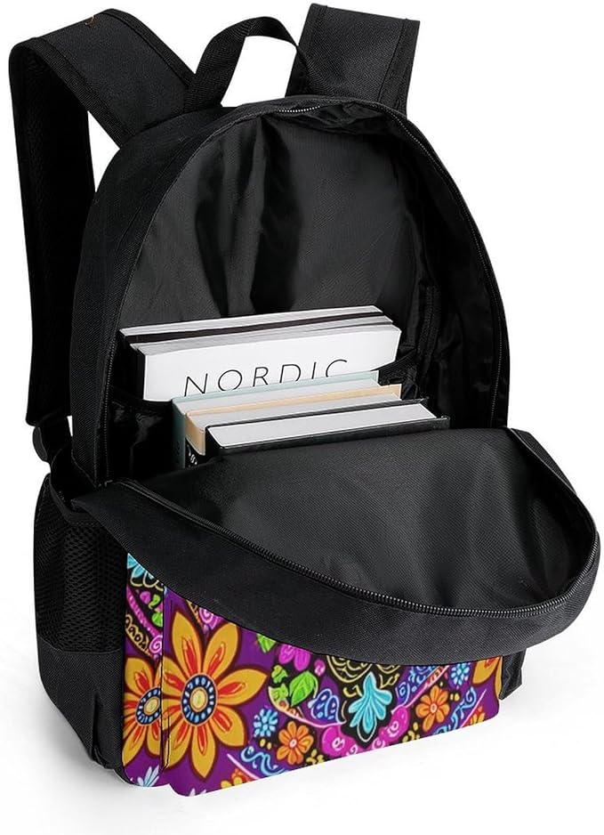 Supdreamc Backpack Polyester Multipurpose Anti-Theft Dead Sugar Skull Flowers Shoulder Bag Big Capacity Gym Outdoor Hiking Backpack With Padded Straps