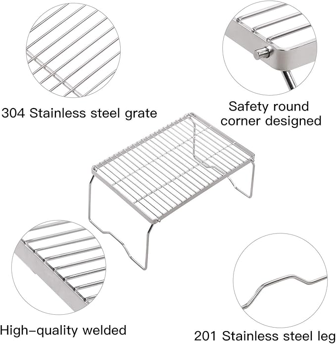 REDCAMP 17" Large Folding Campfire Grill 304 Stainless Steel Grate, Heavy Duty Portable Camping Grill with Carrying Bag for Outdoor Cooking Backpacking Hiking Picnics BBQ