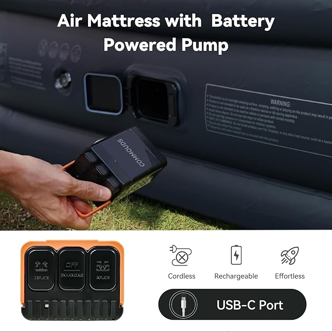 COMMOUDS Twin Air Mattress with Built-in USB Rechargeable Air Pump, 8" Raised Blow up Mattress with Built-in Pillow, Portable Inflatable Mattress, Air Bed for Camping, Travel, Home and Guest