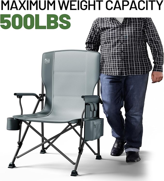 TIMBER RIDGE Oversized Folding Camping Chair High Back Heavy Duty for Adults Support up to 500lbs with Cup Holder, Side Pocket Cooler Bag