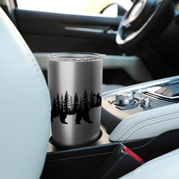 Forest Trees Wildlife Animal Retro Outdoor Nature bear Lover Stainless Steel Insulated Tumbler