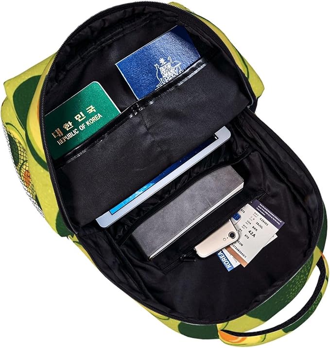 Rucksack Multipurpose Anti-Theft Big Capacity Shoulder Bag, Green Avocado Art Travel Hiking Camping Rucksack With Side Pockets