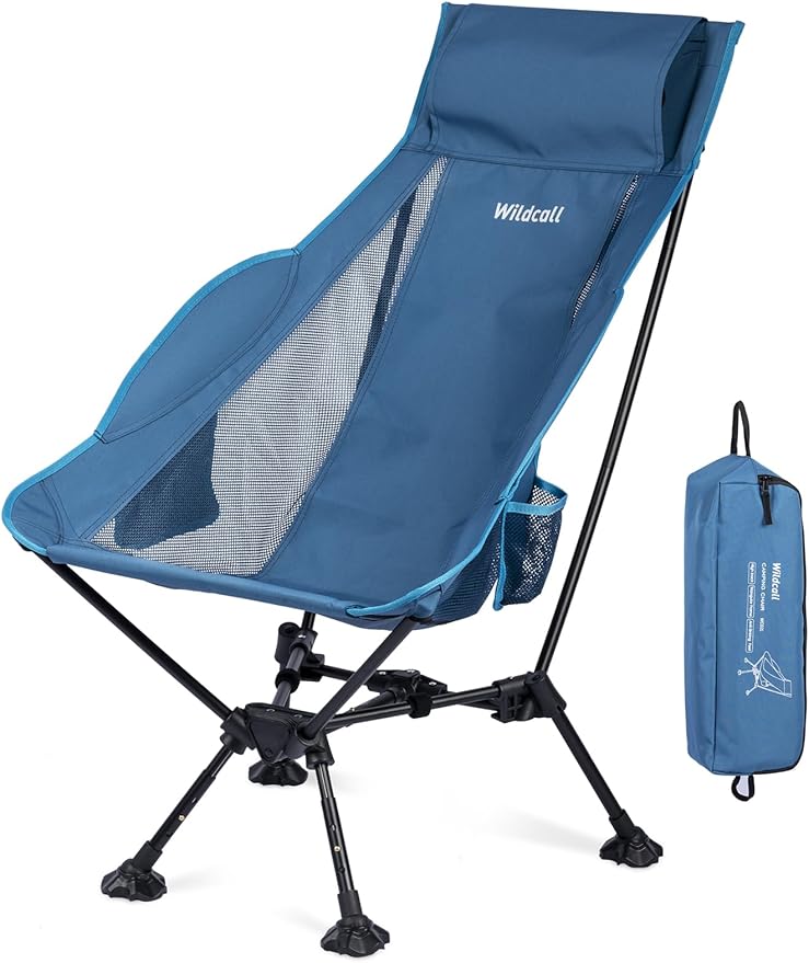 WildCall Lightweight Folding High Back Camping Chair with Head Support, Compact Beach Chair with Anti-Sinking Large Feet and Three Tilt Angles Adjustment