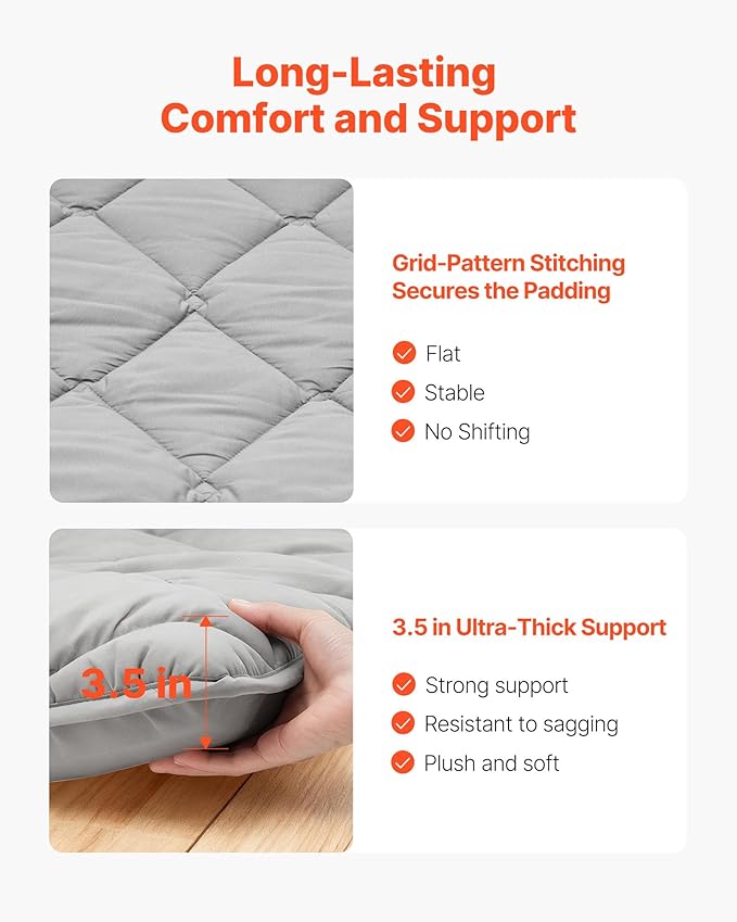 VEVOR 9-Layer Japanese Futon Mattress, 3.5" Thick Queen Tatami Mat, Foldable Roll Up Mattress for Sleeping with Storage Bag, Portable Floor Mattress for Camping Dormitory Yoga, Gray