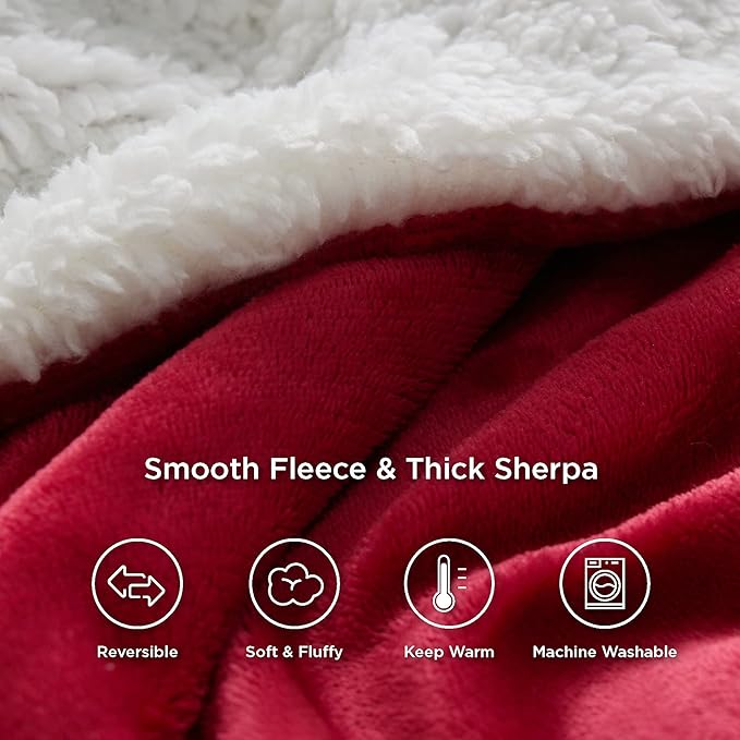 Bedsure GentleSoft Sherpa Fleece Throw Blanket for Couch - Thick and Warm, Soft Fuzzy Plush Throw Christmas Blanket for Winter, Red, 50x60 Inches
