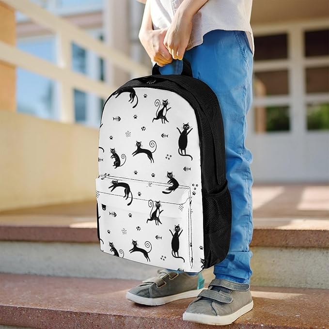 Supdreamc Men Women Lightweight Funny Black Cats Art Backpack Large Capacity Bookbag With Smooth Zippers for Gym Business Running