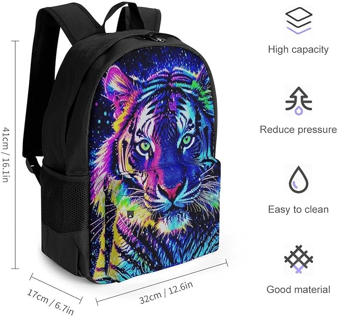 Supdreamc Lightweight Rucksack for Sports Travel Running, Big Capacity Multipurpose Anti-Theft Bookbag, Abstract Colorful Tiger Art Travel and Sport Backpack Rucksack