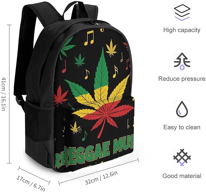 Men Women Lightweight Rasta Flag Weedleaf Leaf Reggae Music Casual Daypack Big Capacity Bookbag With Padded Straps for Gym Travel Walking Cycling