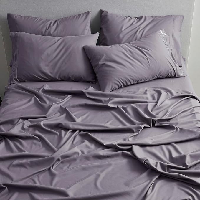 Clara Clark Hotel Luxury 5 Piece Bed Sheets for Twin Size Bed - Soft Bedding Sheets & Pillowcases, Fits Mattress up to 16 inch deep. Twin, Grayish Purple