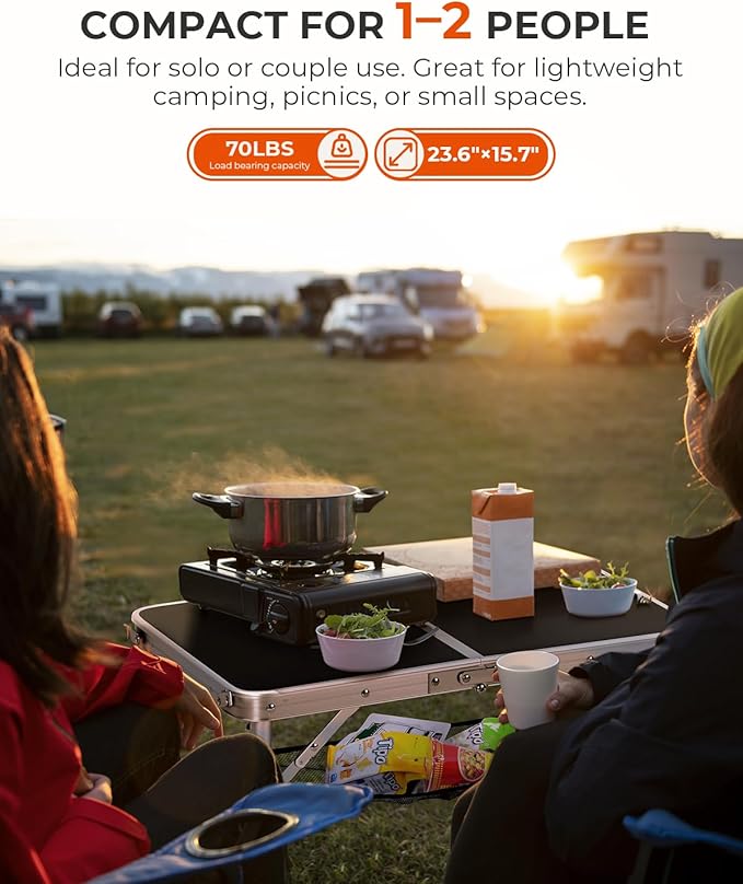 Sportneer Folding Table: Adjustable Height Camping Essentials 23.6" L x 15.7" W 2 Height with Mesh Layer - Compact & Portable Small Folding Table for Outdoor Camp Garden Picnic BBQ Dining Cooking