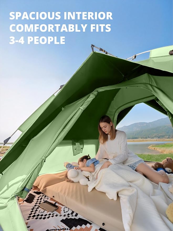 CAMEL CROWN Instant Tent for 3-4 Person, Waterproof & Sun Protection Family Camping Tent, Sets Up in 30 Seconds, Lightweight with Carry Bag for Hiking, Car Camping, Backyard