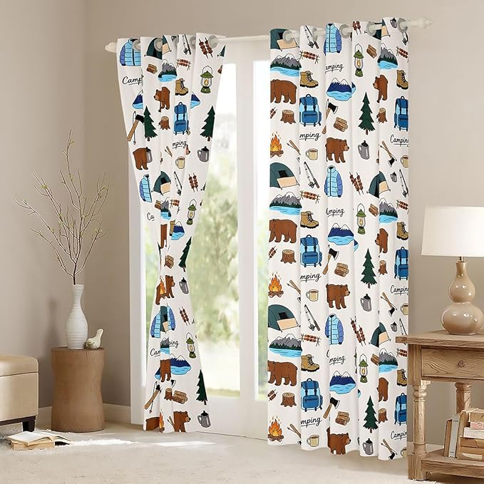 jejeloiu Camper Blackout Curtains Happy Camping Darkening Drapes for Bedroom Living Room Decor RV Camping Thermal Insulated Shades Wild Animal Window Treatments, 2 Panels 38 x 45 Inch