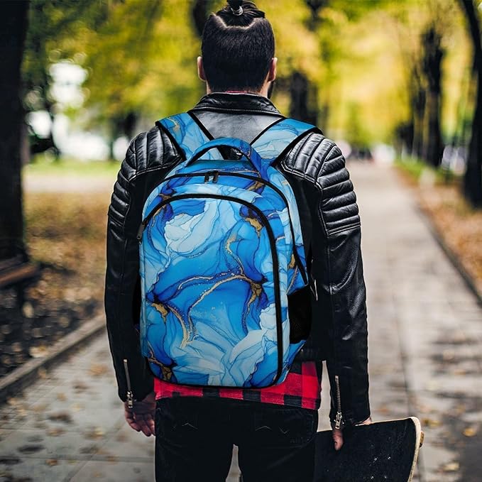 Carry On Anti Theft Laptop Backpack Trippy Tie Dye Blue, Large Sturdy Travel Bag with Multi Compartments for Business Weekender Hiking