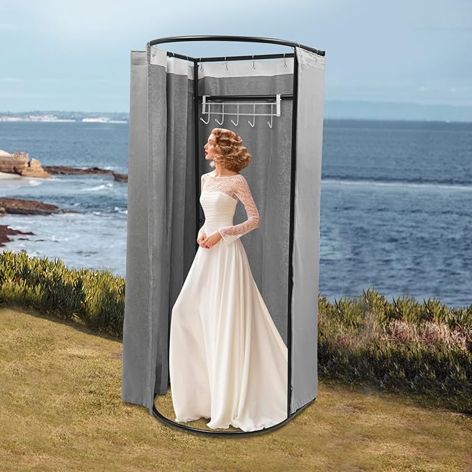 D-Shaped Portable Changing Tent - Grey Privacy Dressing Room for House, Office, Shopping Mall - Removable, Indoor/Outdoor, Boutique Fitting Room