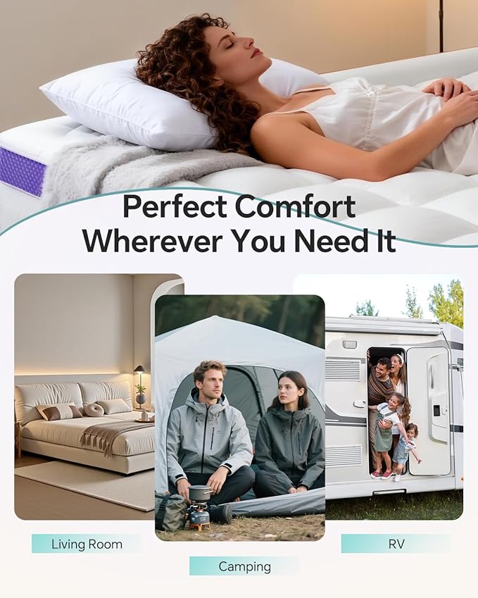 Dual Layer 4 Inch Memory Foam Mattress Topper King - 2 Inch Gel Memory Foam and 2 Inch Pillow Top Mattress Pad, 7-Zone Egg Crate King Size Mattress Topper(White)