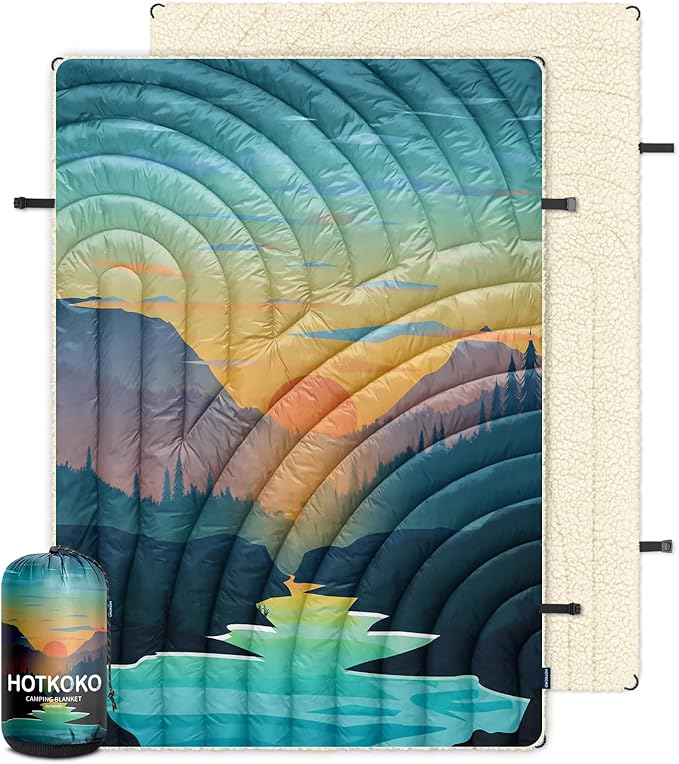 Outdoor Camping Blanket,Warm Thick Camp Blankets with Sherpa Lining Soft Fleece Camping Blanket Puffy Camping Quilt for Cold Weather Traveling, Stadium, Hiking, Picnics