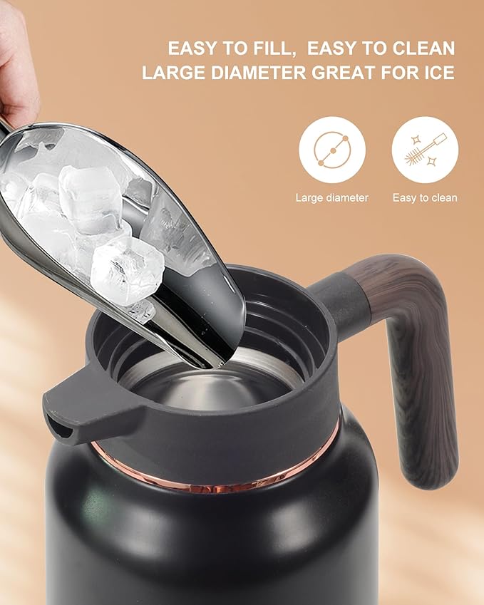 2 PCS Thermal Coffee Carafe 70 oz - 36 Hour Stainless Steel Carafes for Hot Liquids-Insulated Coffee Carafes For Keeping Hot/Cold Coffee, Tea, (Black+Silver)