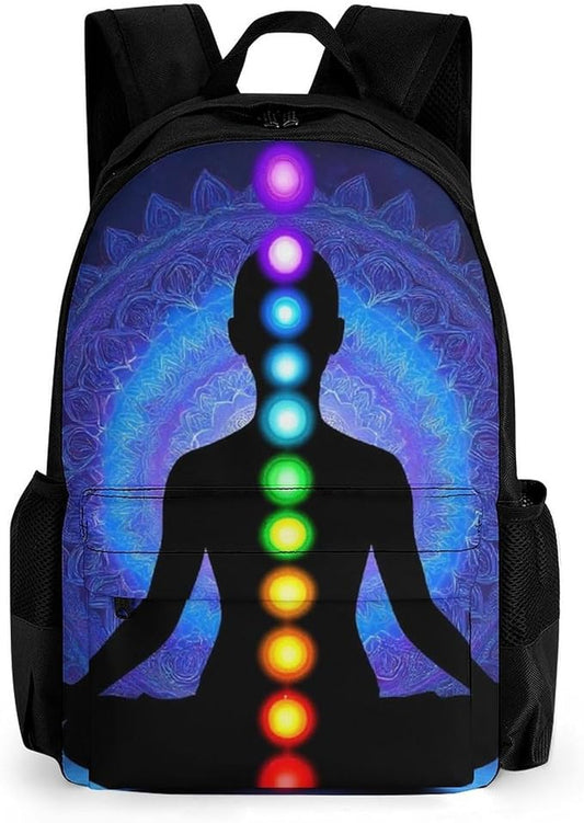Lightweight Daypack for Camping Business Walking Cycling, Large Capacity Anti-Theft Multipurpose Bookbag, Nine Chakra Yoga Meditation Lotus Blue Mandala Gym Outdoor Hiking Backpack