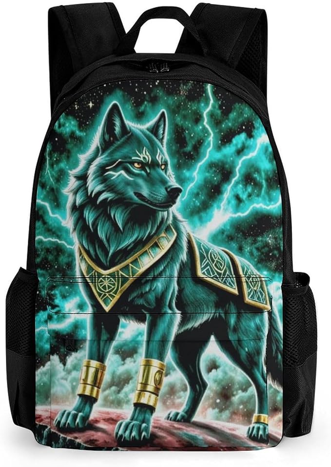 Lightweight Daypack Bookbag for Trekking Business Walking Cycling, Big Capacity Anti-Theft Multipurpose Carry On Bag, Mountain And Northern Light Wolves Psychedelic Business Computer Bag
