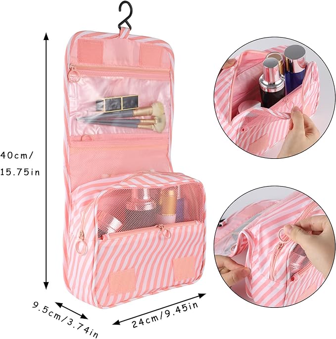 Pengxiaomei Toiletry Bag for Women, Pink Waterproof Hanging Cosmetic Bag Portable Travel Makeup Pouch Bathroom Bag with Hook Handle for Mothers Day Gifts