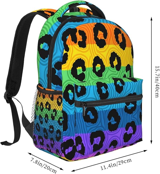 Men Women Lightweight Neon Leopard Bright Colored Pattern Backpack Large Capacity Bookbag With Smooth Zippers for Gym Business Running