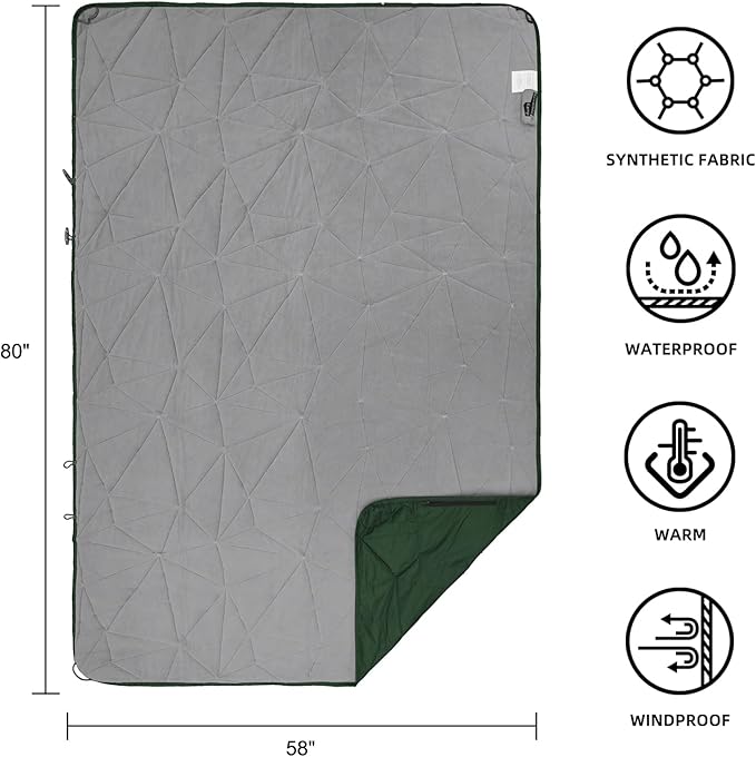 Outdoor Waterproof Blanket, Foldable Fleece Stadium Blanket for Outdoor Sports Event, Camping, Car, Pet, Picnics - Windproof, Wearable, Machine Washable 80" x 58" (Green)