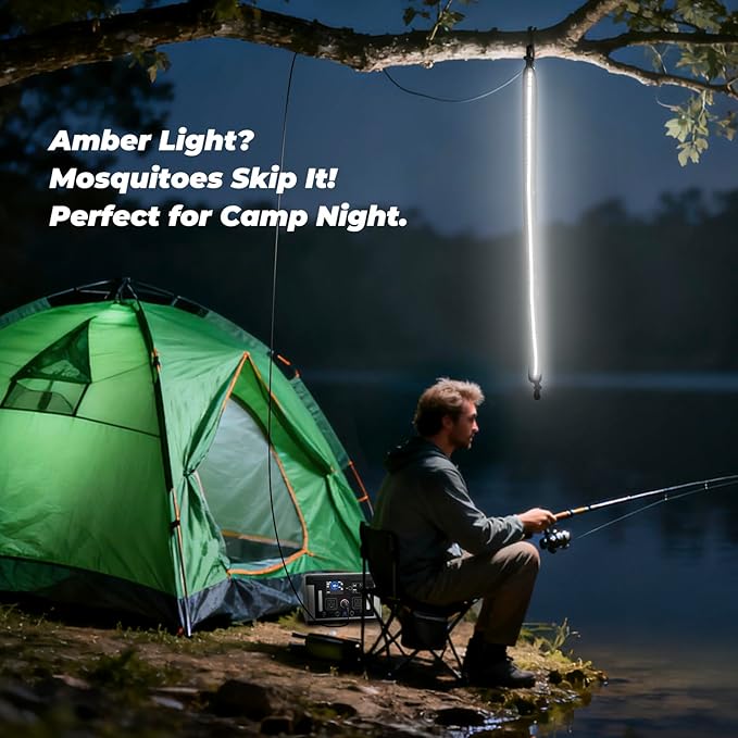 4FT 12V Led Light Strip Waterproof IP67, Dimmable Camping Awning Lights with 140 SMD 2835 LED Chips, Multi-Functional Use for RV, Car Tent, Camping, White/Warm White/Amber