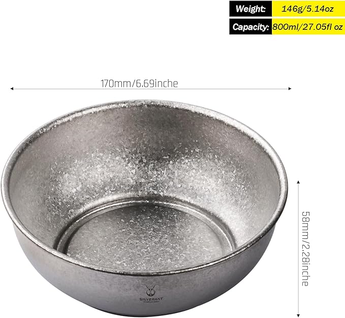 SILVERANT Titanium Camping Bowls, Titanium Plate Ultra Thick & Durable Tableware Single Wall Cookware Mess Kit with Carry Mesh Bag for Outdoor Backpacking Hiking - Crystallized