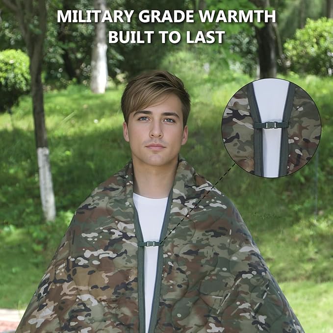 Camo Poncho Liner, Army Blanket, Military Sleeping Bag, with A Compression Carrying Bag, for Traveling, Hiking, Camping, Outdoor Survival, Car Blanket