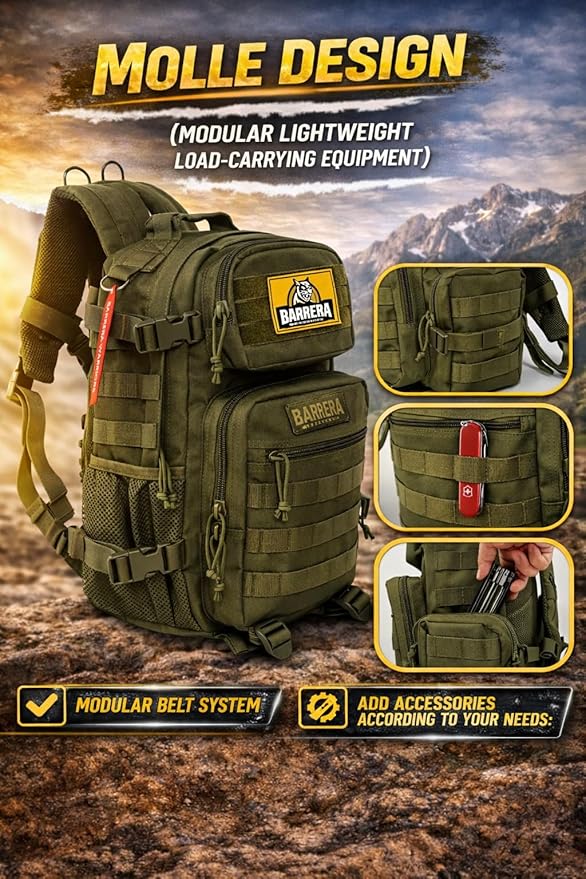Tactical Backpack 25L Military MOLLE Assault Pack – Waterproof EDC Backpack for Hiking, Camping, Travel & Survival Gear, Bug Out Bag (Army Green/Olive Drab)