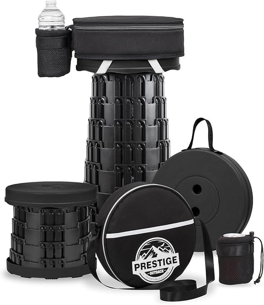 2025 Upgraded Collapsible Stool & 3-in-1 Cushioned Carry Bag, Adjustable Height Folding Stool, Telescopic Camping Chair Retractable Seat or Footrest for Outdoors & Travel, Max 620lbs