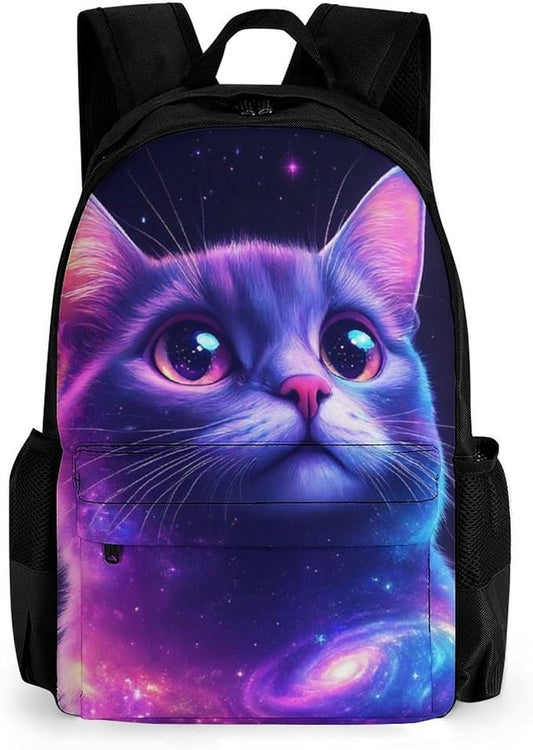 Supdreamc Lightweight Rucksacks for Climbing Outdoors Walking Cycling, Large Capacity Anti-Theft Multipurpose Carry On Bag, Funny Purple Galaxy Cat Camping Outdoor Backpack