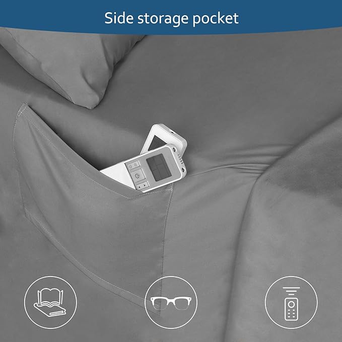 Split King Sheets Sets - 5 Piece Adjust Bed Set - Deep Pocket - Breathable & Fade Resistant Easy Fits 16in to 24in Pillow Top Bed Mattress - Grey