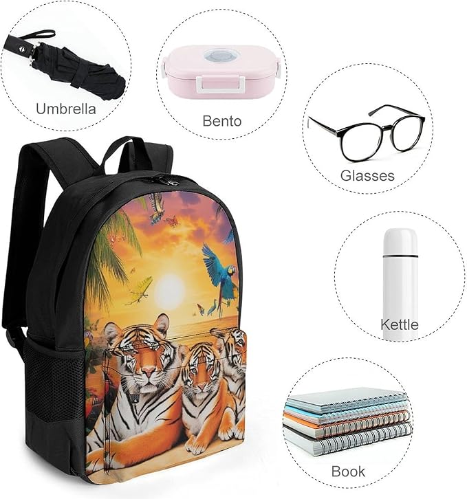 Supdreamc Men Women Polyester Tropical Tiger Animal World King Art Daypack Big Capacity Shoulder Bag With Adjustable Shoulder Straps for Camping Travel Walking Cycling