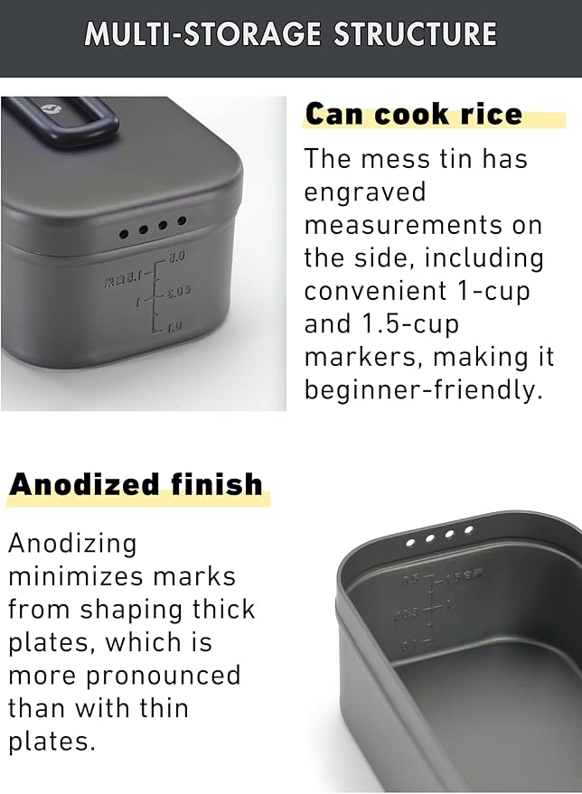 CAMPINGMOON Mess Tin 0.65L Aluminium Camping Cookware Extreme Thick Gray H-1609