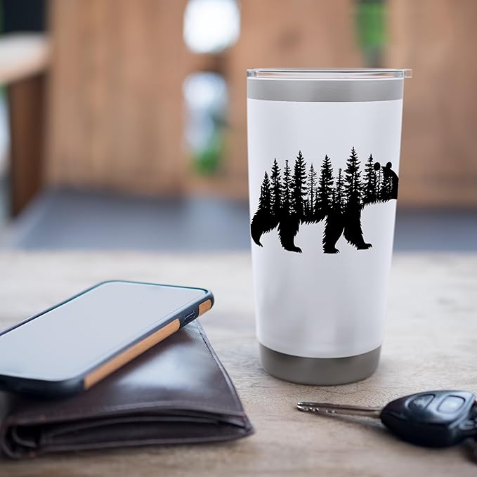 Forest Trees Wildlife Animal Retro Outdoor Nature bear Lover Stainless Steel Insulated Tumbler